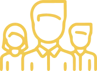 Illustration of three abstract human figures in yellow and gray tones.